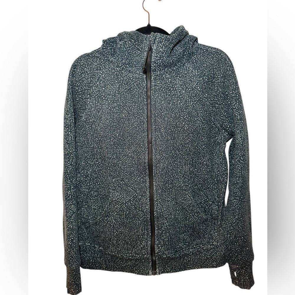Lululemon Scuba Hoodie Light Cotton Fleece Night View White Black |‎ Sz 12 | EUC